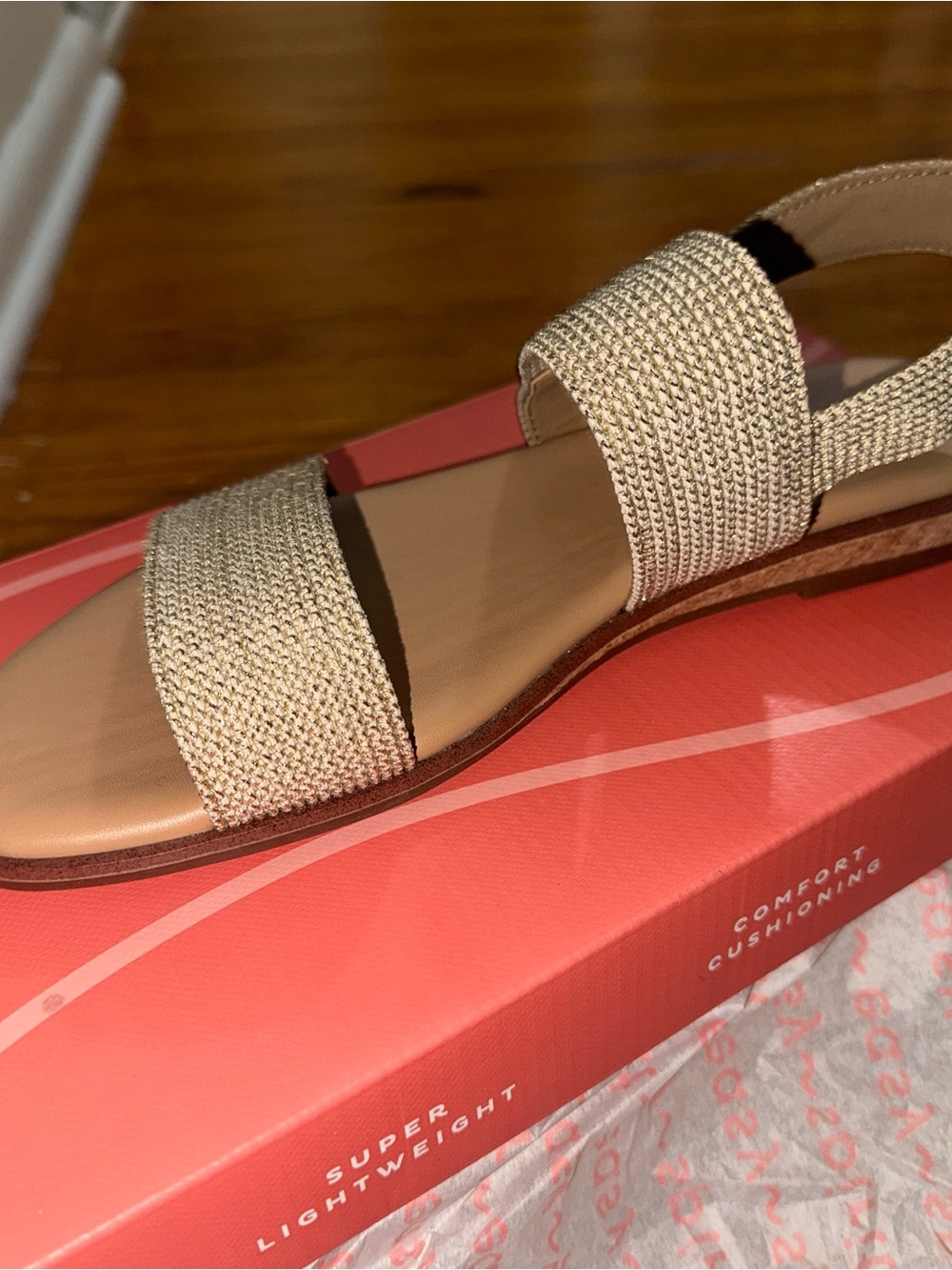 Woven Metallic Gold Two-Band Women's Sandal